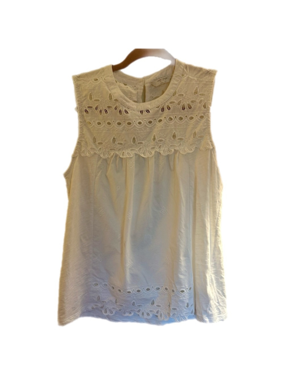 Lucky Brand White Cotton Eyelet Sleeveless Embroidered Top Small